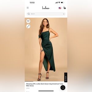 Lulus asymmetric midi dress, dark green, size med